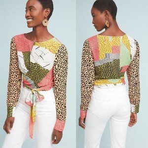 Anthropologie Leopard Patchwork Blouse S